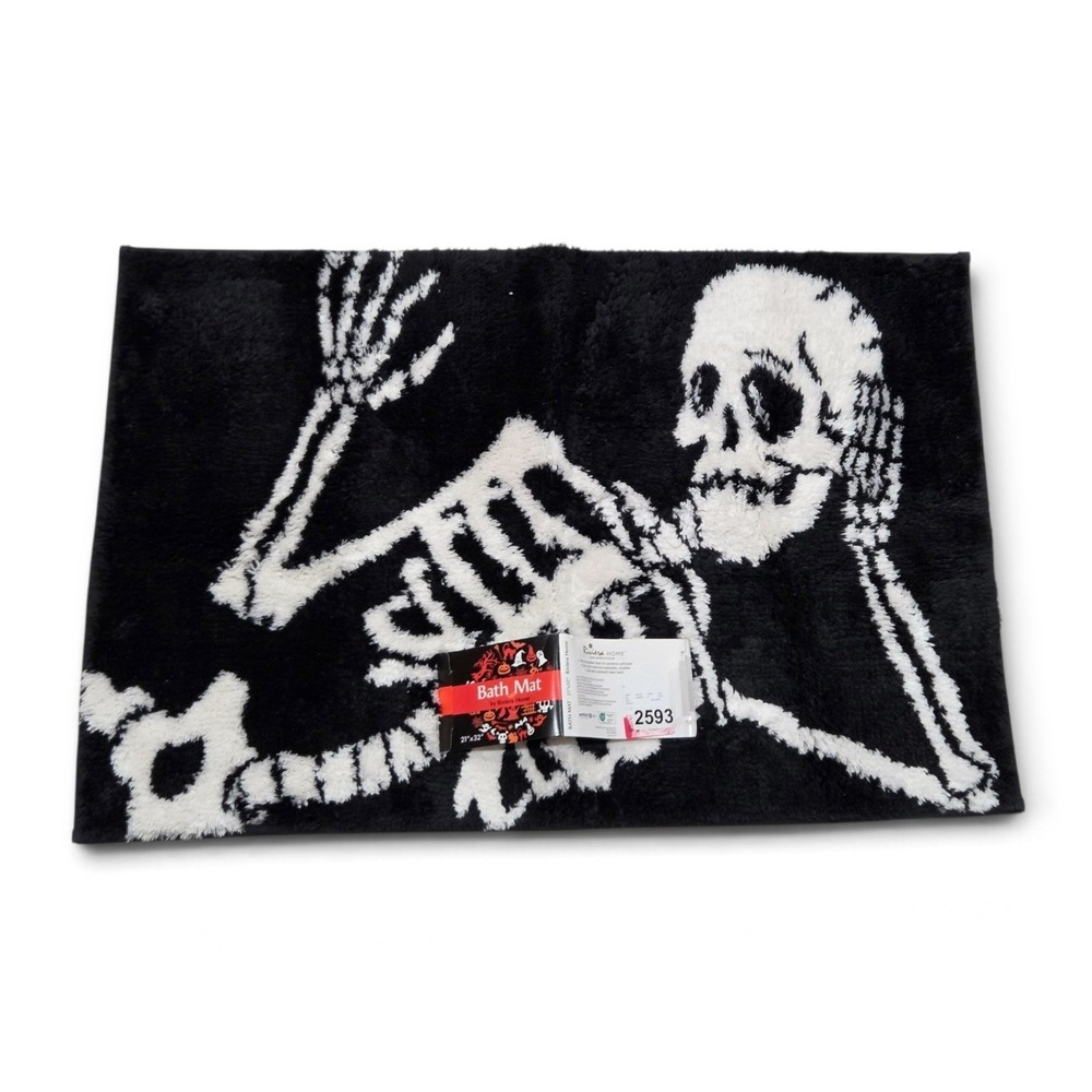 Riviera Home Skeleton Halloween Black Bath Mat Gothic Laid Back New